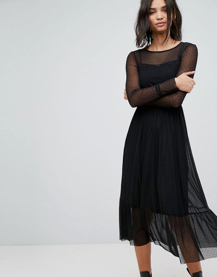 Stradivarius Mesh Maxi Dress - Black