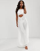 Asos Design Beach Maxi Dress In Crinkle With Strappy Waist Detail-white