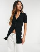 Fashion Union Knit Button Front Collar Shirt - Part Of A Set-black