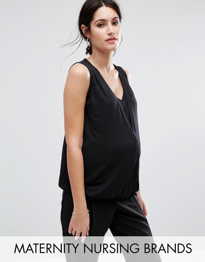 New Look Maternity Wrap Front Nursing Top - Black