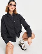 The Ragged Priest Oversized Denim Shirt In Charcoal Wash-grey