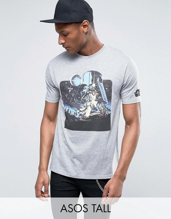 Asos Tall Star Wars T-shirt With Vintage Art And Sleeve Print - Gray