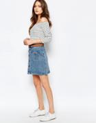 New Look 70s Button Down Denim Skirt - Blue