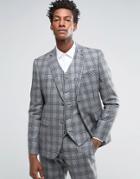 Asos Slim Suit Jacket In Gray With Charcoal Check - Gray