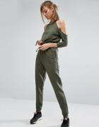 Asos Cold Shoulder Sweat Jumpsuit - Green