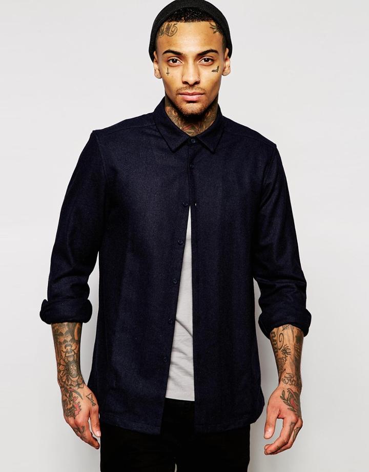 Asos Shirt In Navy Wool Mix - Navy