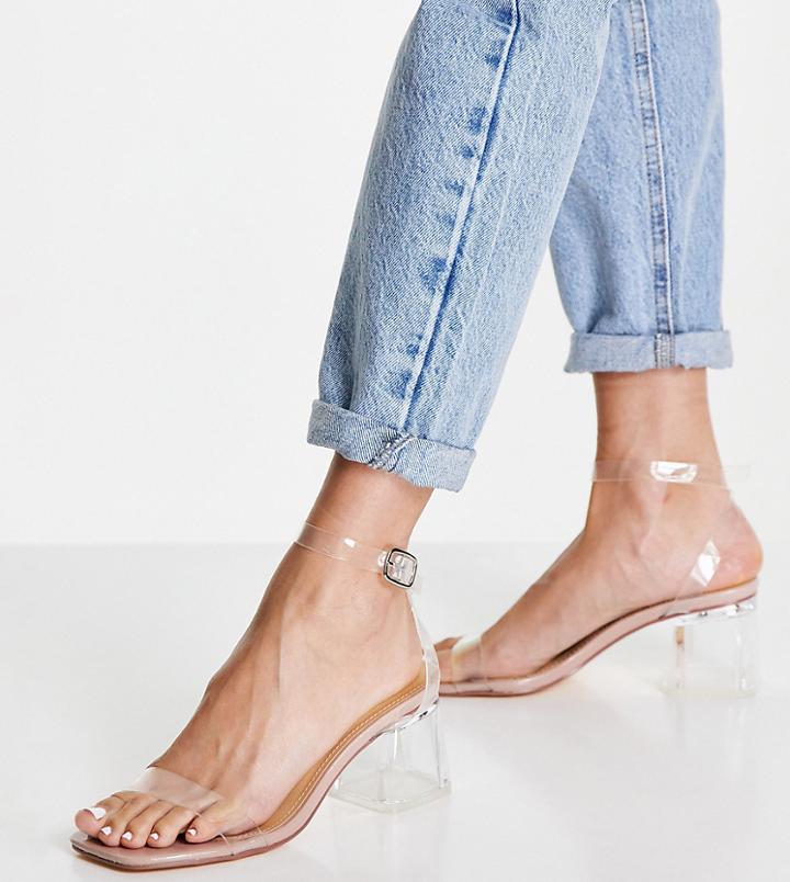 Truffle Collection Wide Fit Clear Heeled Sandals In Beige