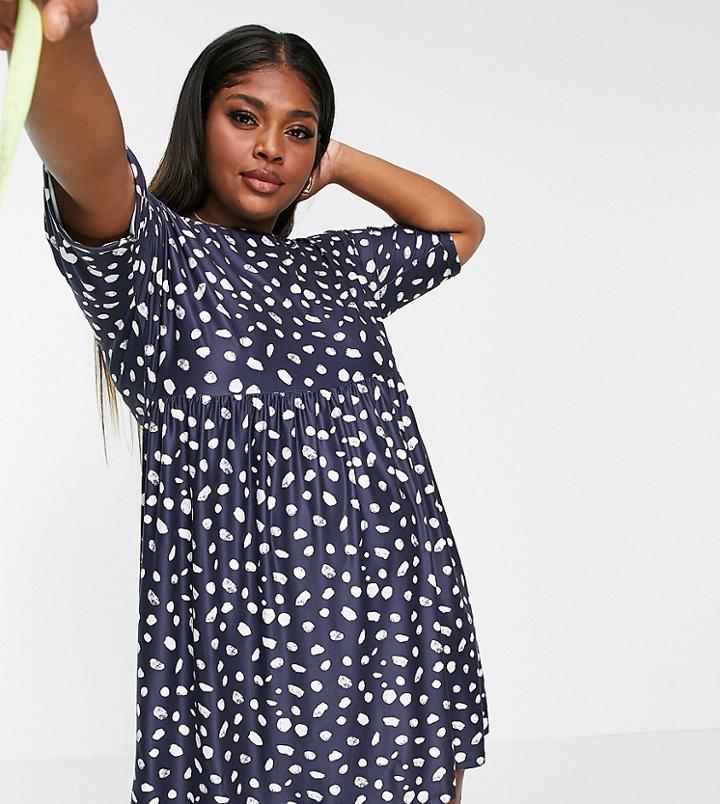 Urban Threads Plus Mini Smock Dress In Splodge Print-navy
