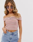 Pieces Bardot Crop Top - Red