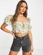 & Other Stories Blouse With Puff Sleeves In Botanical Floral Linen - Part Of A Set-multi