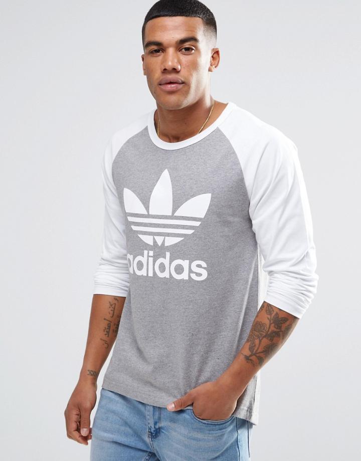 Adidas Originals Trefoil Raglan Long Sleeve T-shirt Ay7803 - Gray