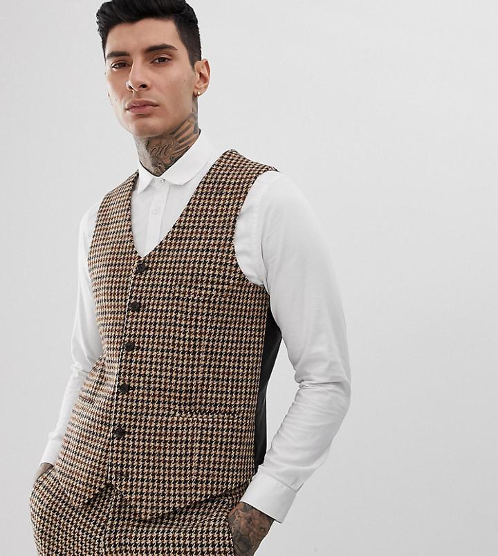 Heart & Dagger Slim Suit Vest In Charcoal Harris Tweed - Gray