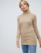 Brave Soul Issue Roll Neck Longline Sweater - Brown