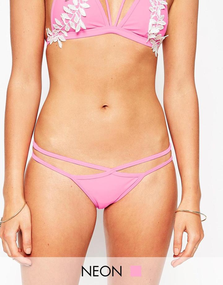 Asos Applique Strappy Brazilian Bikini Bottom - Pink