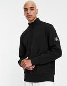 Calvin Klein Jeans Textured Monogram Badge Half Zip Sweatshirt In Black
