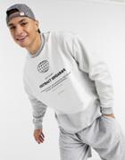Asos Design Organic Oversized Sweatshirt In Color Block Tonal Gray Panels & Chest Print-grey
