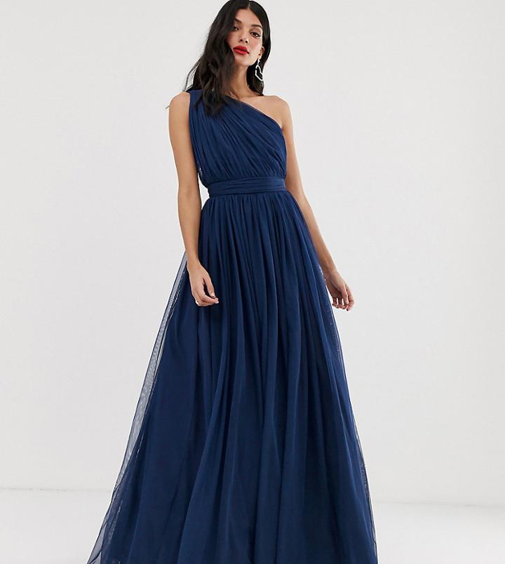 Asos Design Tall Tulle One Shoulder Maxi Dress - Navy