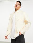 Topman Long Sleeve Linen Shirt In Cream-white