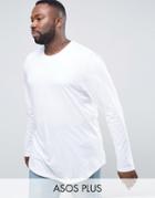 Asos Plus Super Longline Long Sleeve T-shirt With Curved Hem In White
