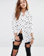 Noisy May Oversize Shirt In Cactus Print - White