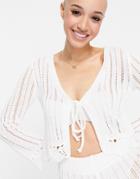 Miss Selfridge White Crochet Tie Front Cardigan - Part Of A Set