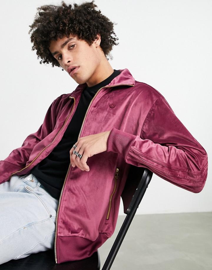Adidas Originals Firebird Velour Track Top In Crimson-red