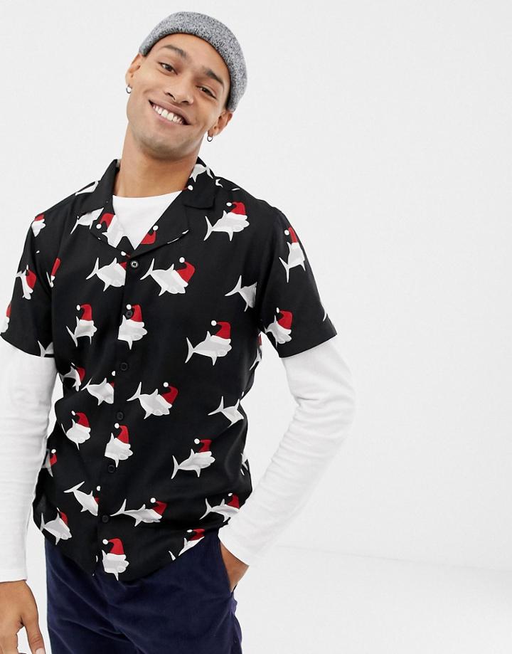 Another Influence Holidays Sharky Short Sleeve Shirt - Cream