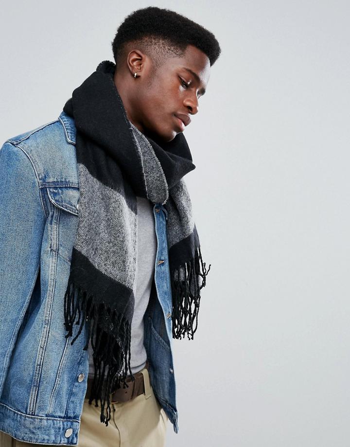 Stradivarius Scarf In Black And Gray - Gray