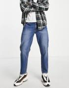 Asos Design Classic Rigid Jeans In 'less Thirsty' Tinted Wash With Abrasions-blues