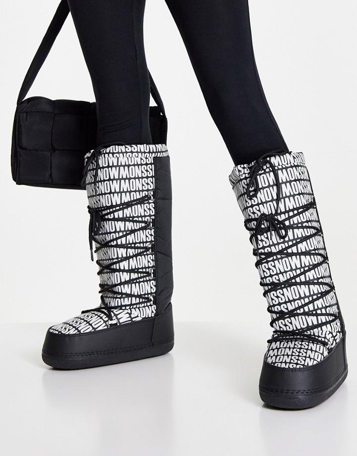 Truffle Collection High Leg Snow Boots In Black Mono Print