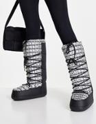 Truffle Collection High Leg Snow Boots In Black Mono Print