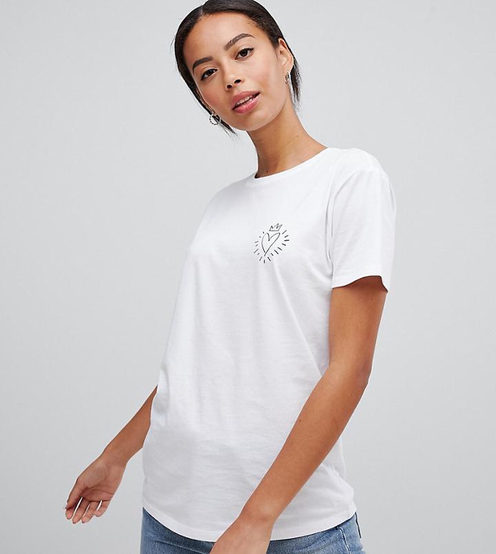 Asos Design Tall T-shirt With Crowned Heart Print - White