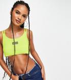 Asyou Backless Ribbed Crop Cami With Slogan In Lime-green