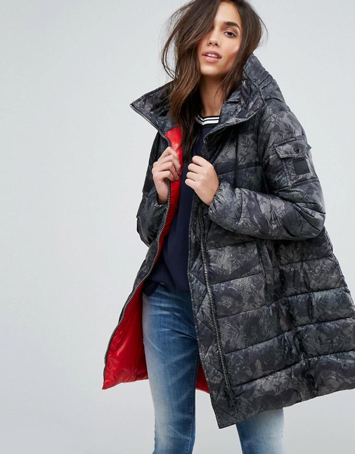 Replay Camo Lace Print Padded Jacket - Blue