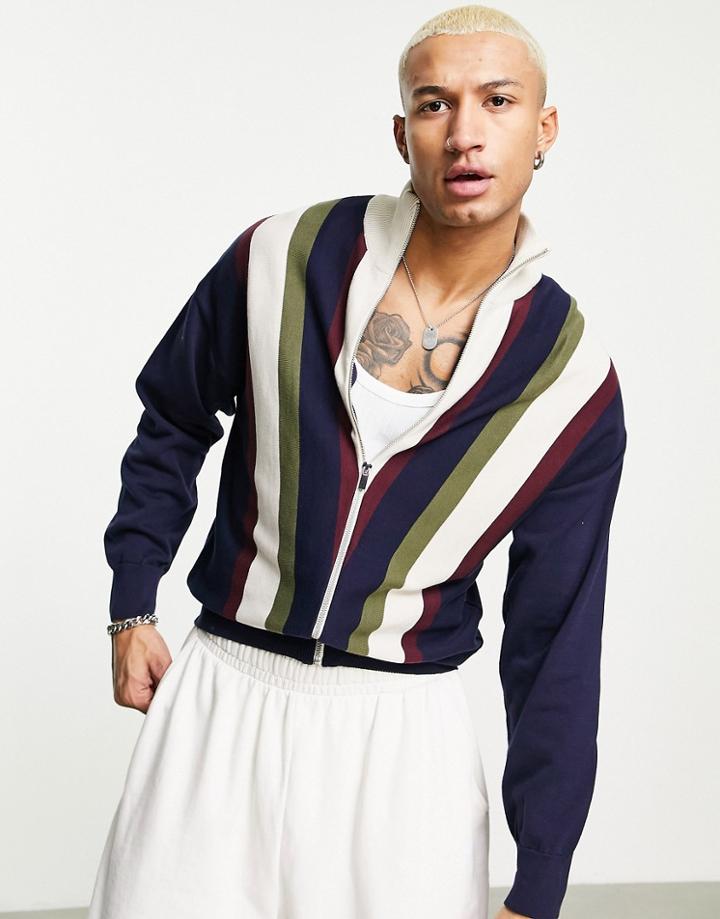 Topman Chevron Zip Through Jacket In Ecru And Navy