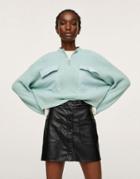 Mango Sweater With Half Zip And Front Pocket Detail In Blue-blues
