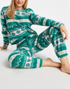 Asos Design Christmas Lounge Fairisle Microfleece Sweat & Sweatpants Set In Pink & Green-multi