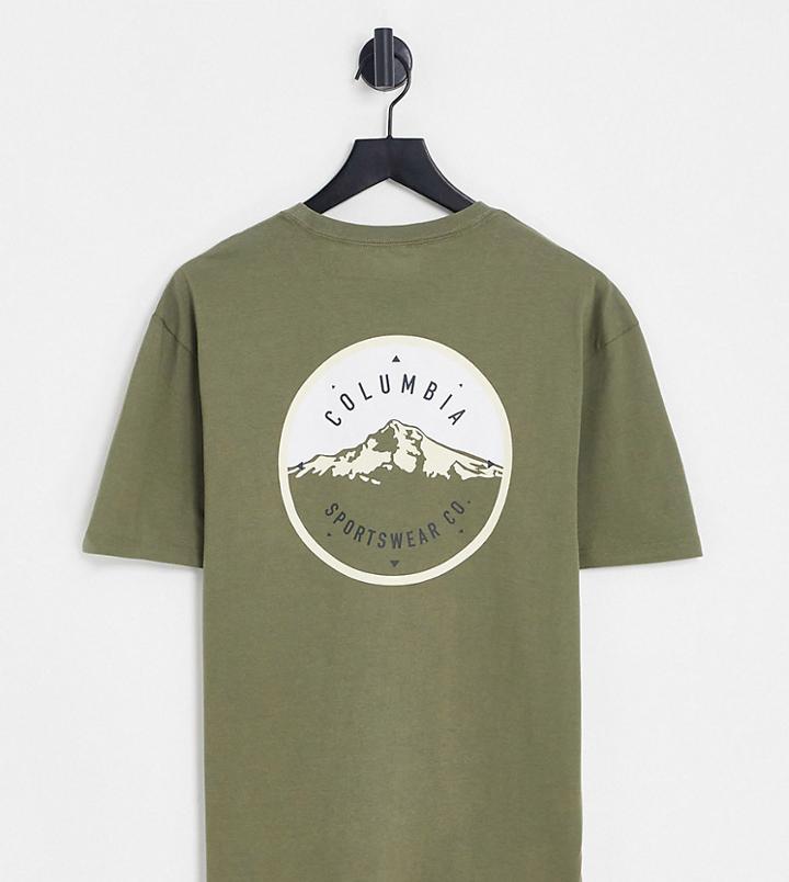 Columbia Tillamook Way Ii Back Print T-shirt In Khaki Exclusive To Asos-green