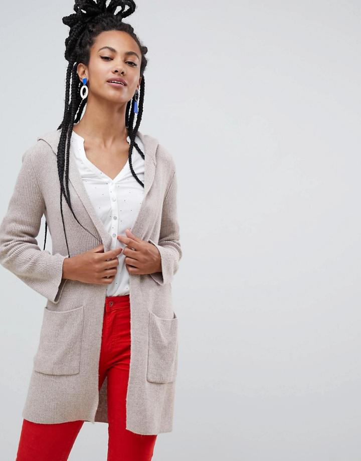 Esprit Cardigan With Hood In Taupe - Brown