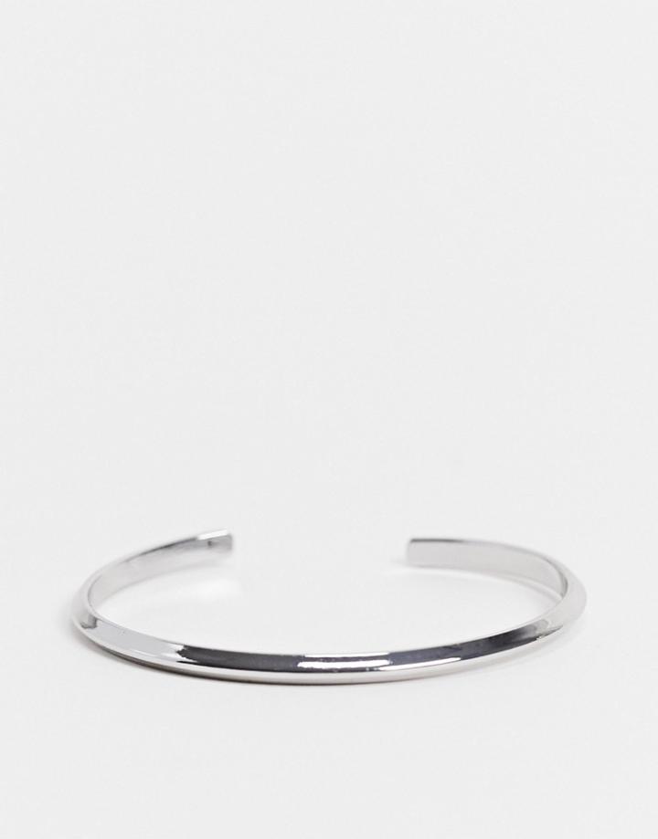 Asos Design Cuff Bracelet With Angled Edge In Silver Tone