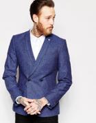 Noose & Monkey Double Breasted Blazer With Chain & Fleck In Super Skinny Fit - Blue