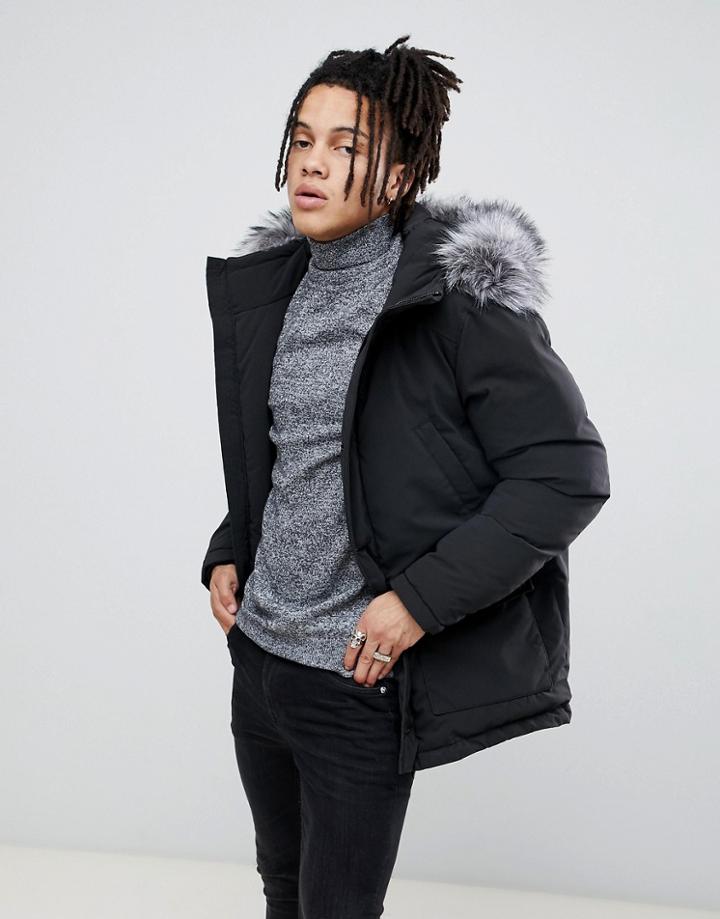 Devils Advocate Premium Japanese Faux Fur Hooded Parka Jacket - Black