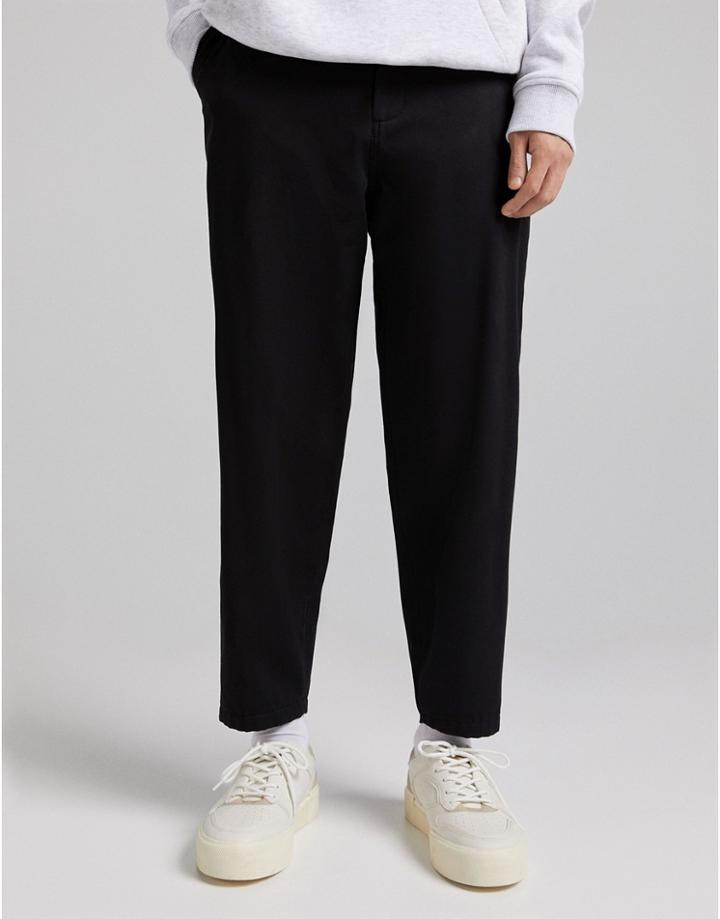 Bershka Wide Leg Chino In Black