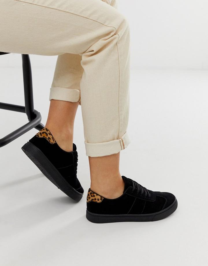 Park Lane Side Stripe Sneaker With Leopard - Black