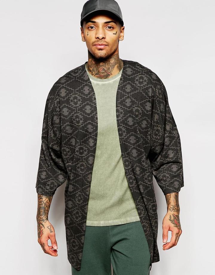 Asos Oversized Kimono With Geo-tribal Print - Black