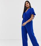 Junarose V-neck Jumpsuit With Frill Sleeve-blue