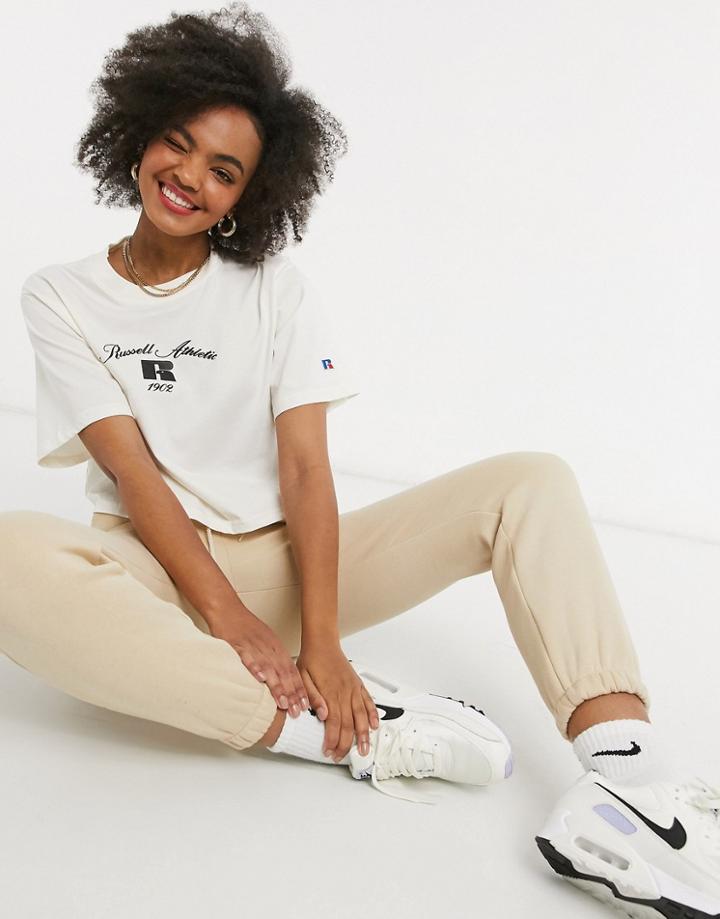 Russell Athletic Logo Crop T-shirt In Cream-white