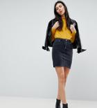 Asos Design Tall Denim Original High Waisted Skirt In Washed Black - Blue