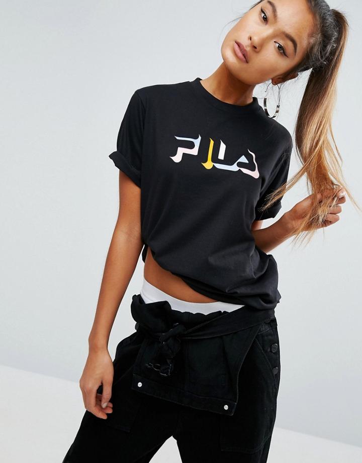 Fila Relaxed Boyfriend T-shirt With Multi Color Logo - Black
