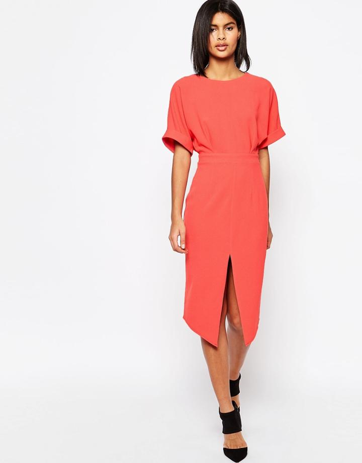 Asos Wiggle Dress With Split Front - Coral